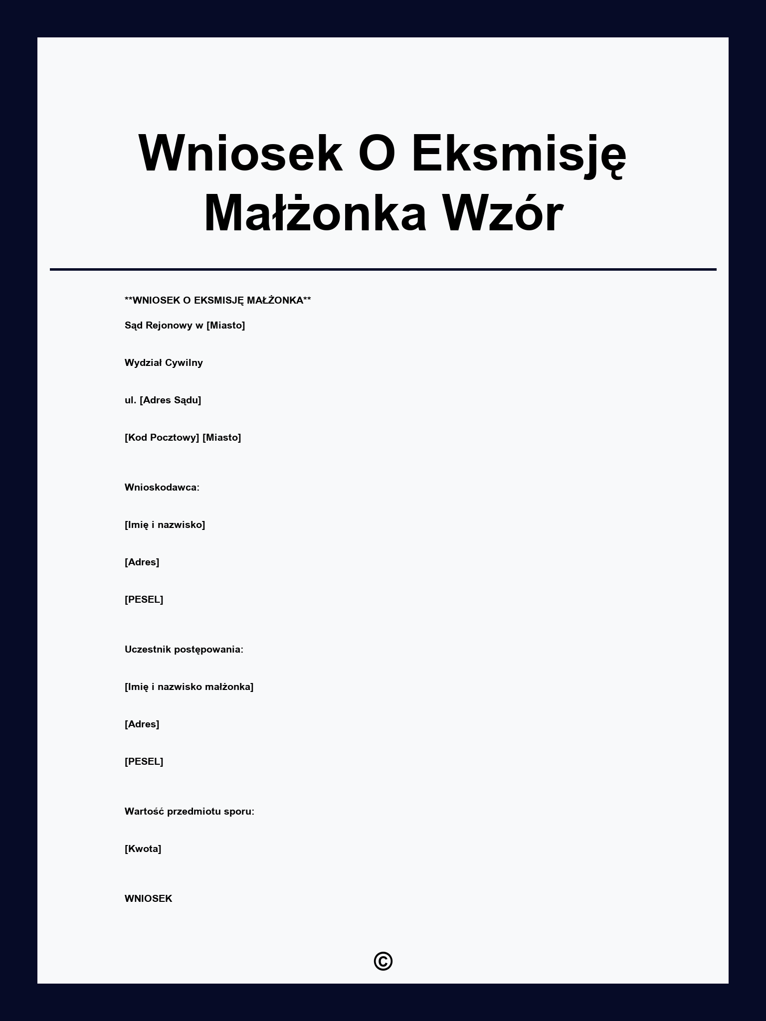 Wniosek O Eksmisję Małżonka Wzór