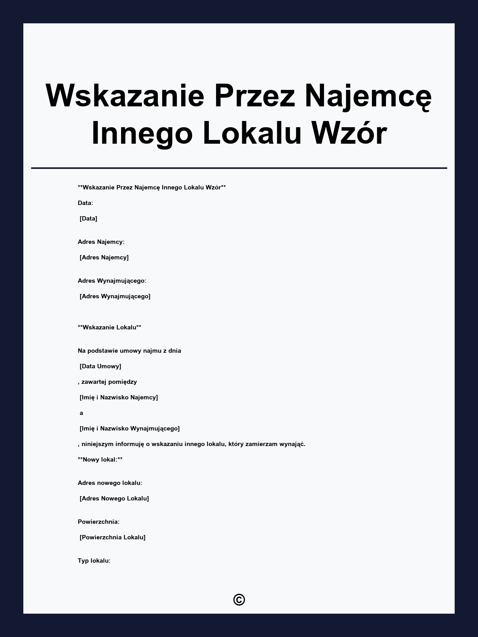 Wskazanie Przez Najemcę Innego Lokalu Wzór