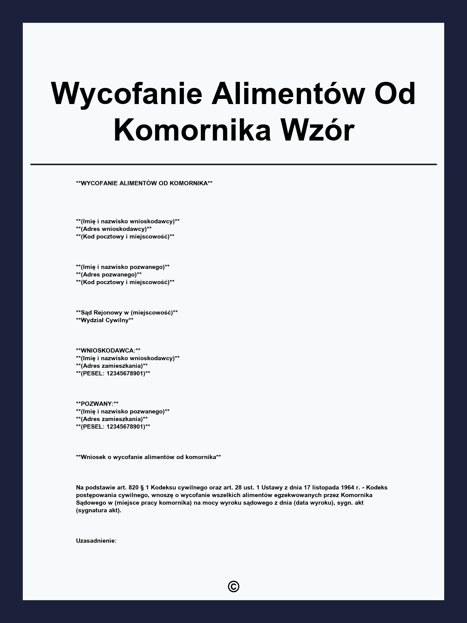 Wycofanie Alimentów Od Komornika Wzór