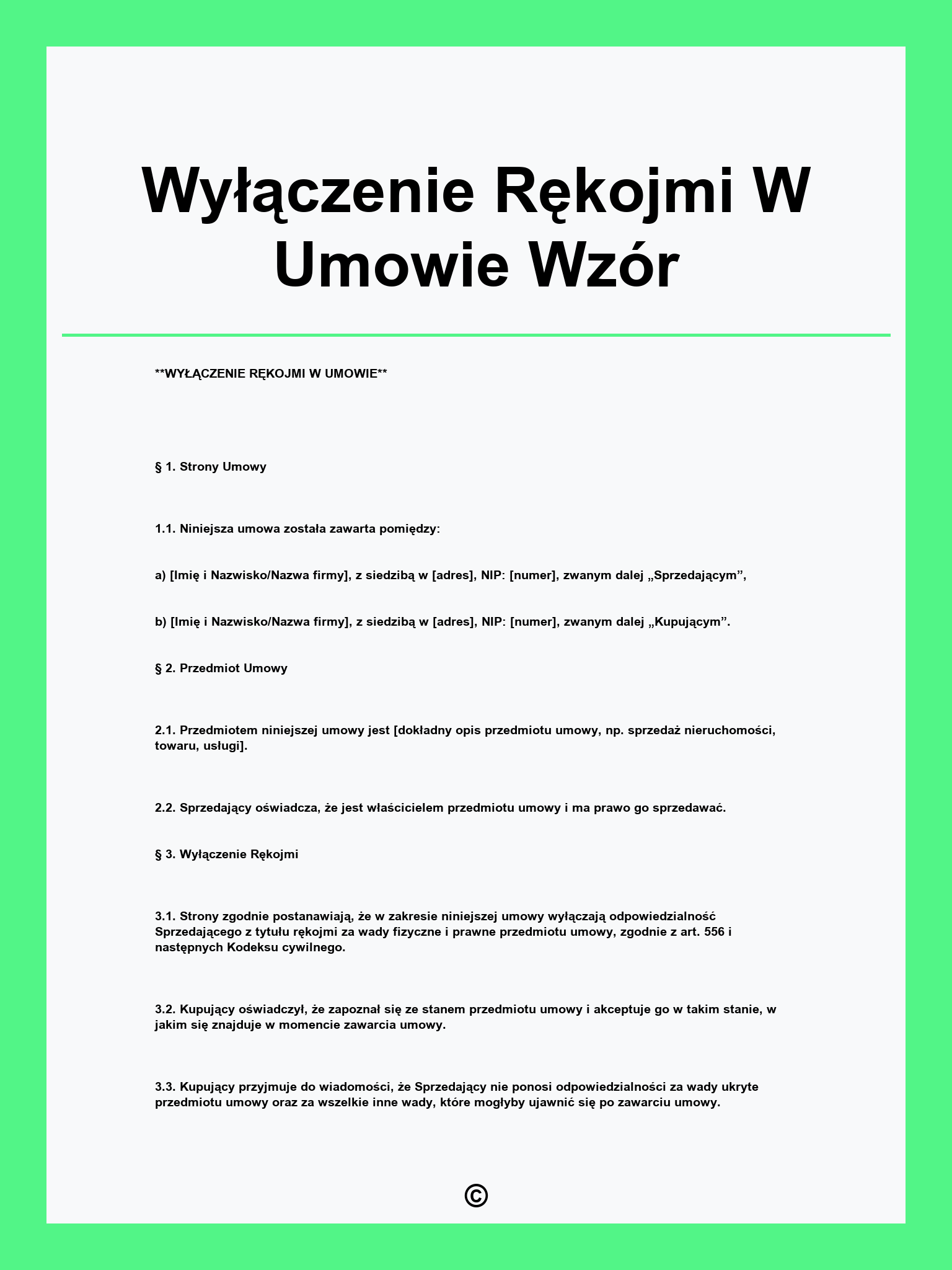 Wyłączenie Rękojmi W Umowie Wzór