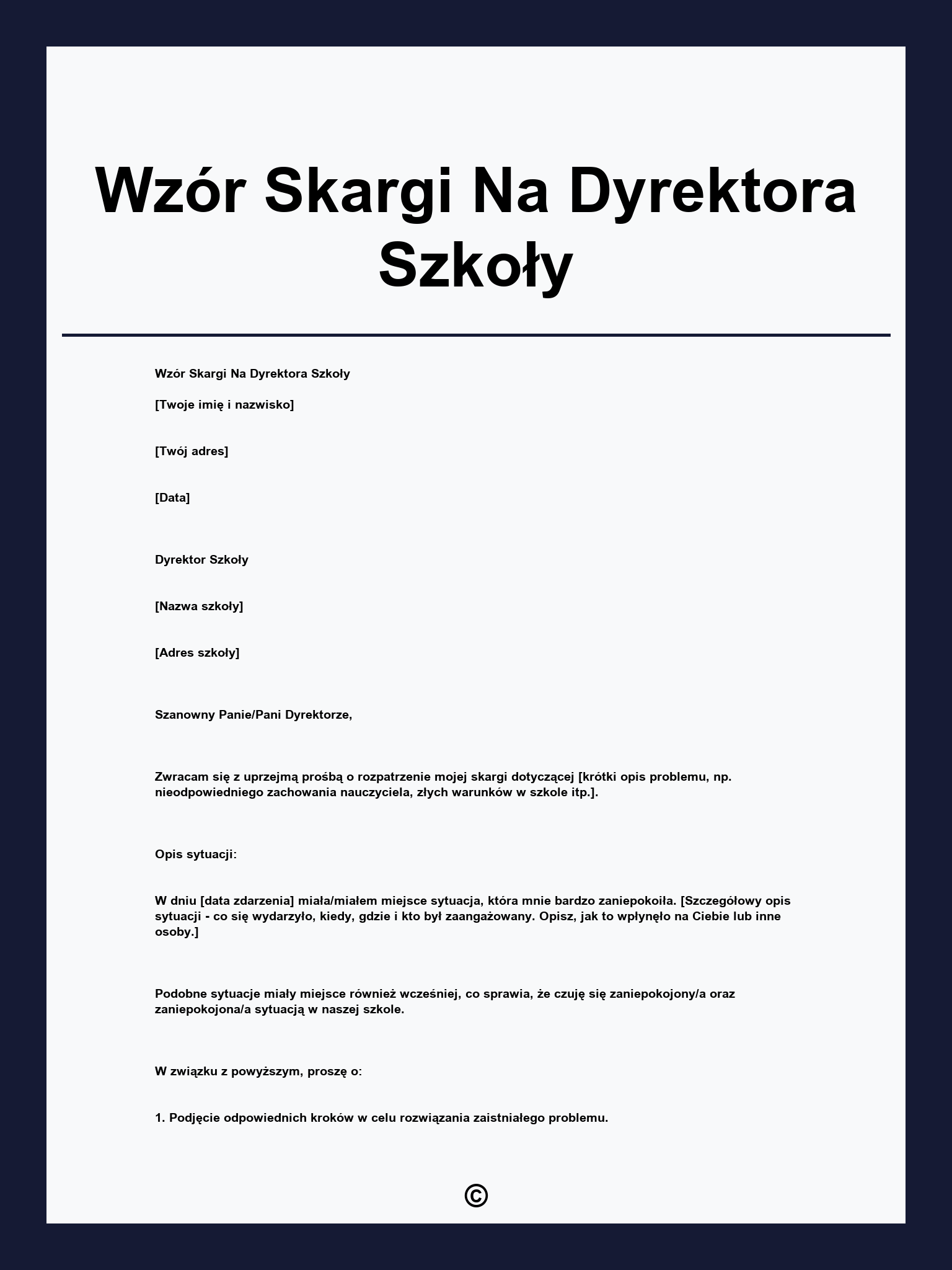 Wzór Skargi Na Dyrektora Szkoły