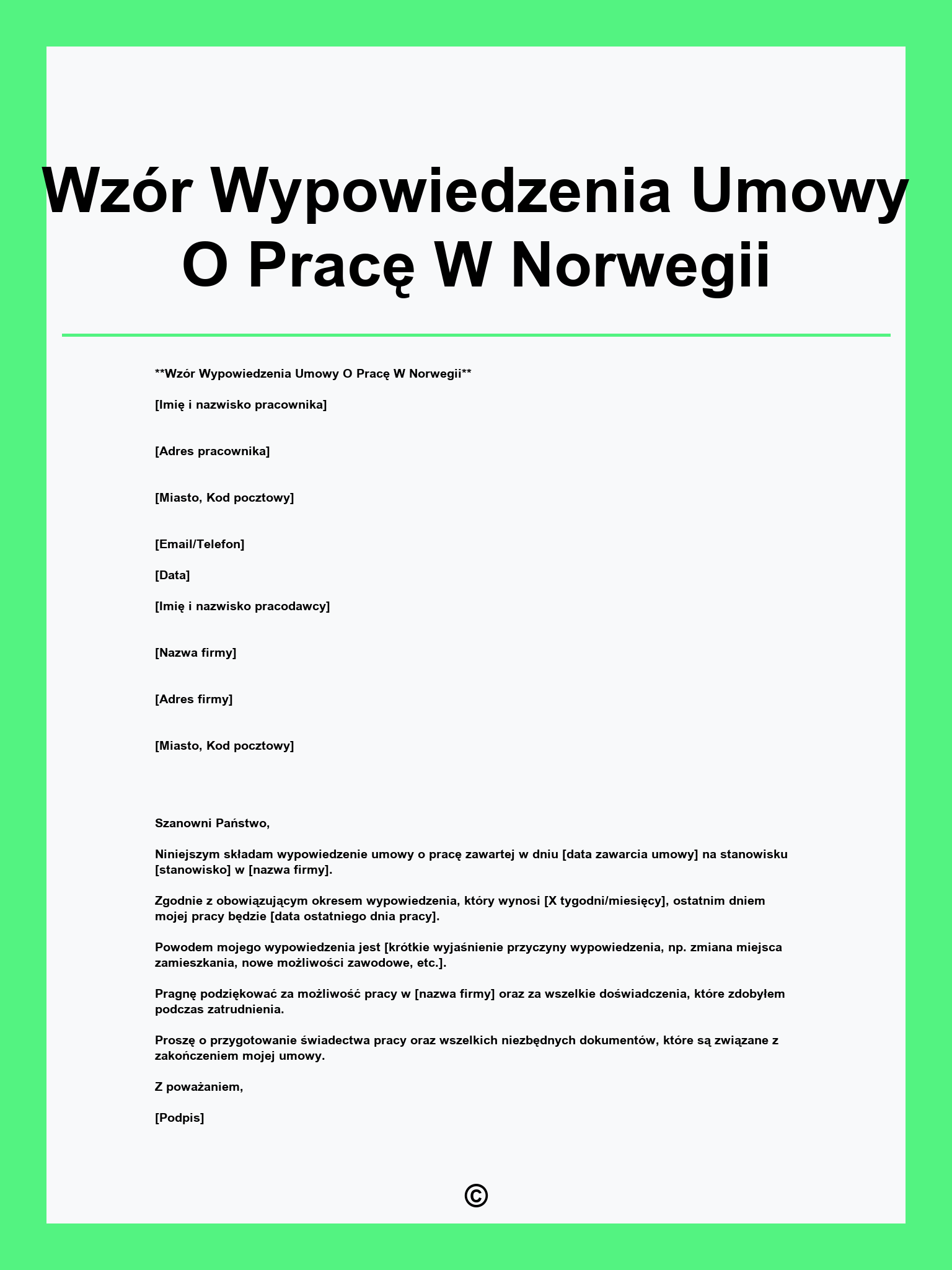 Wzór Wypowiedzenia Umowy O Pracę W Norwegii