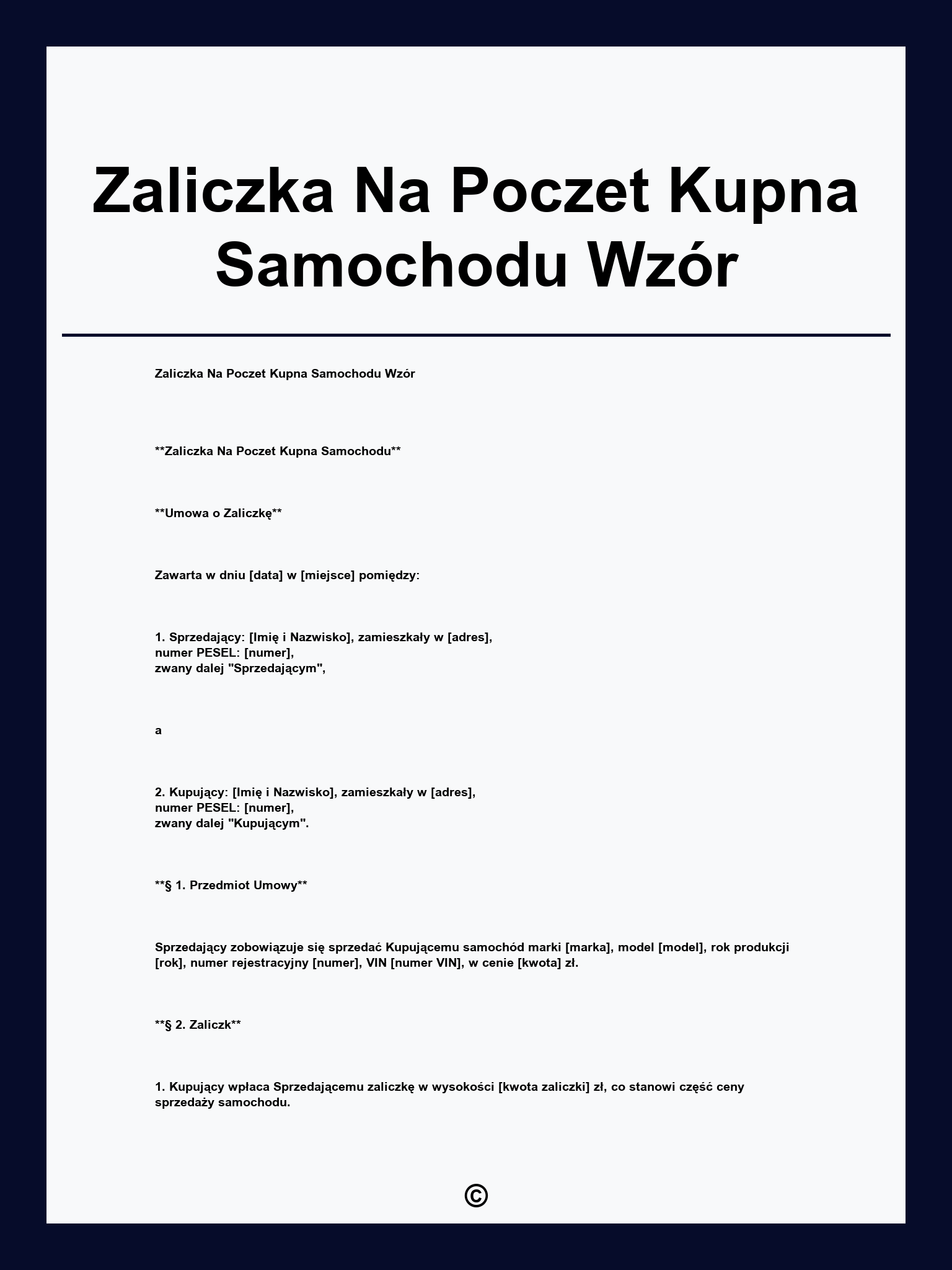 Zaliczka Na Poczet Kupna Samochodu Wzór