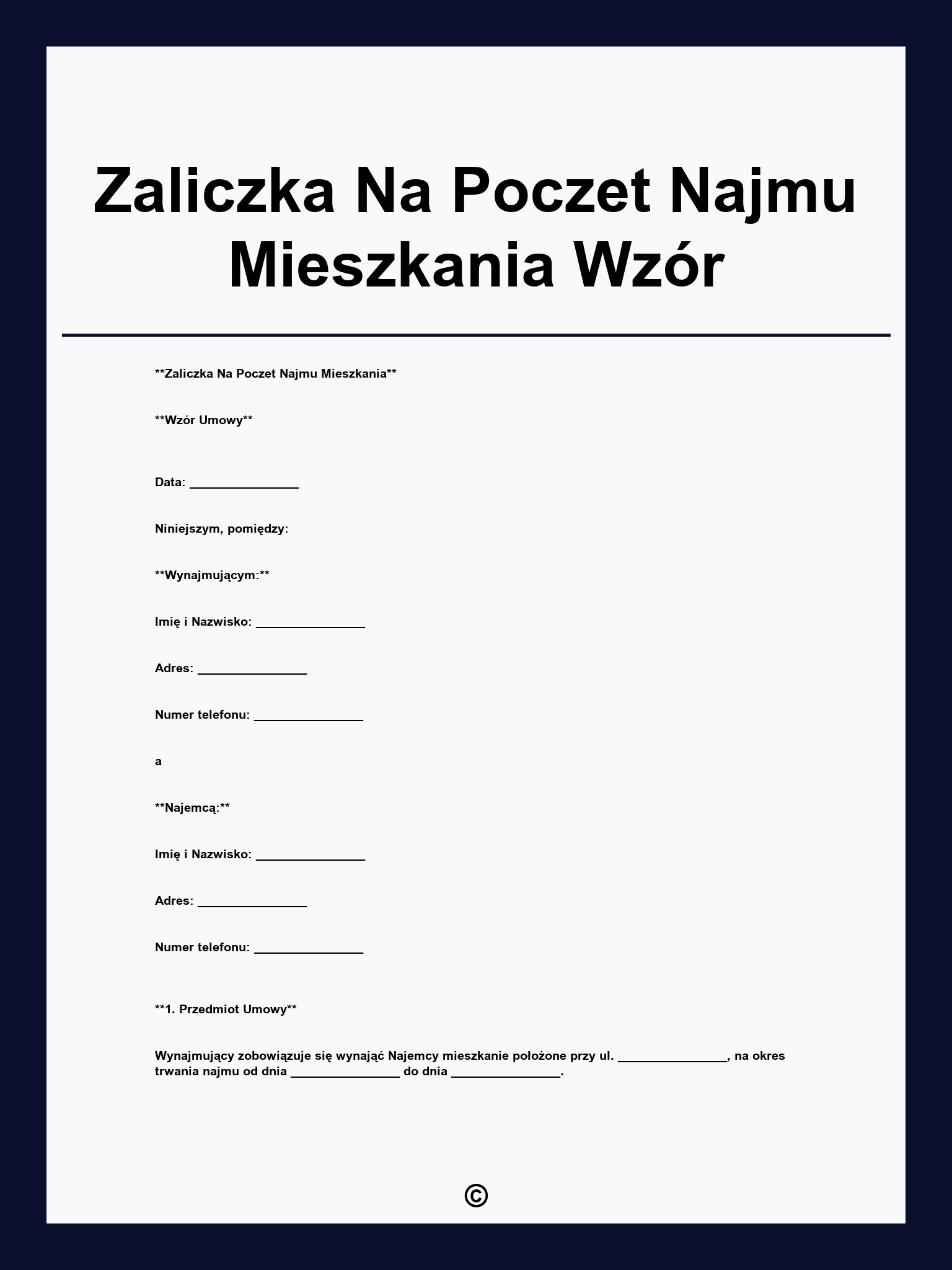 Zaliczka Na Poczet Najmu Mieszkania Wzór