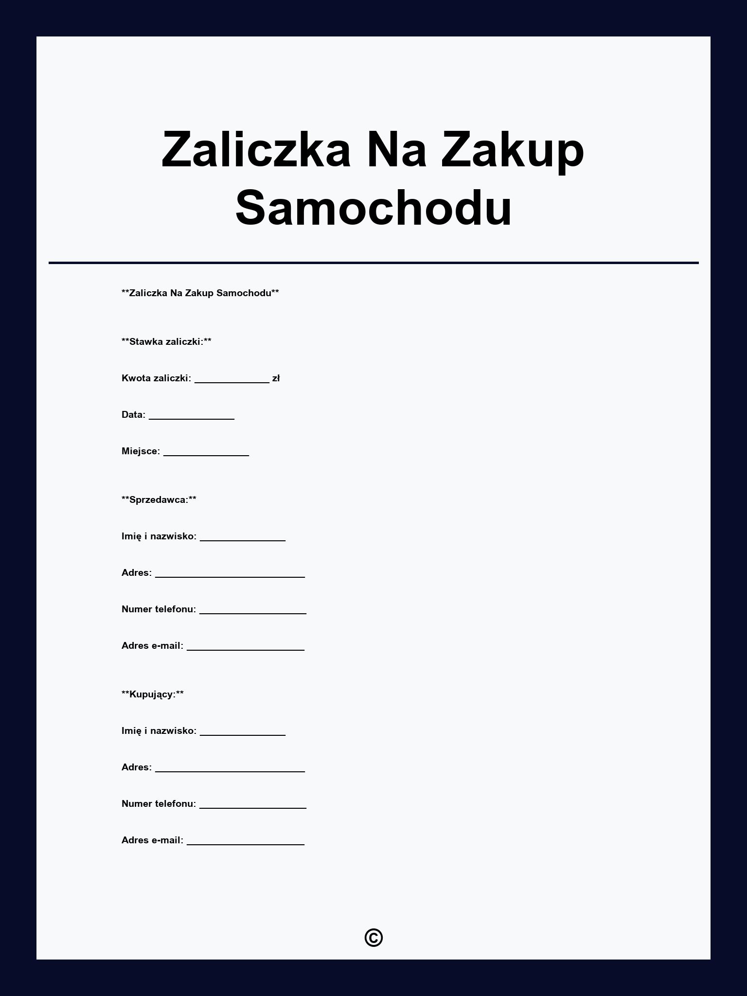 Zaliczka Na Zakup Samochodu