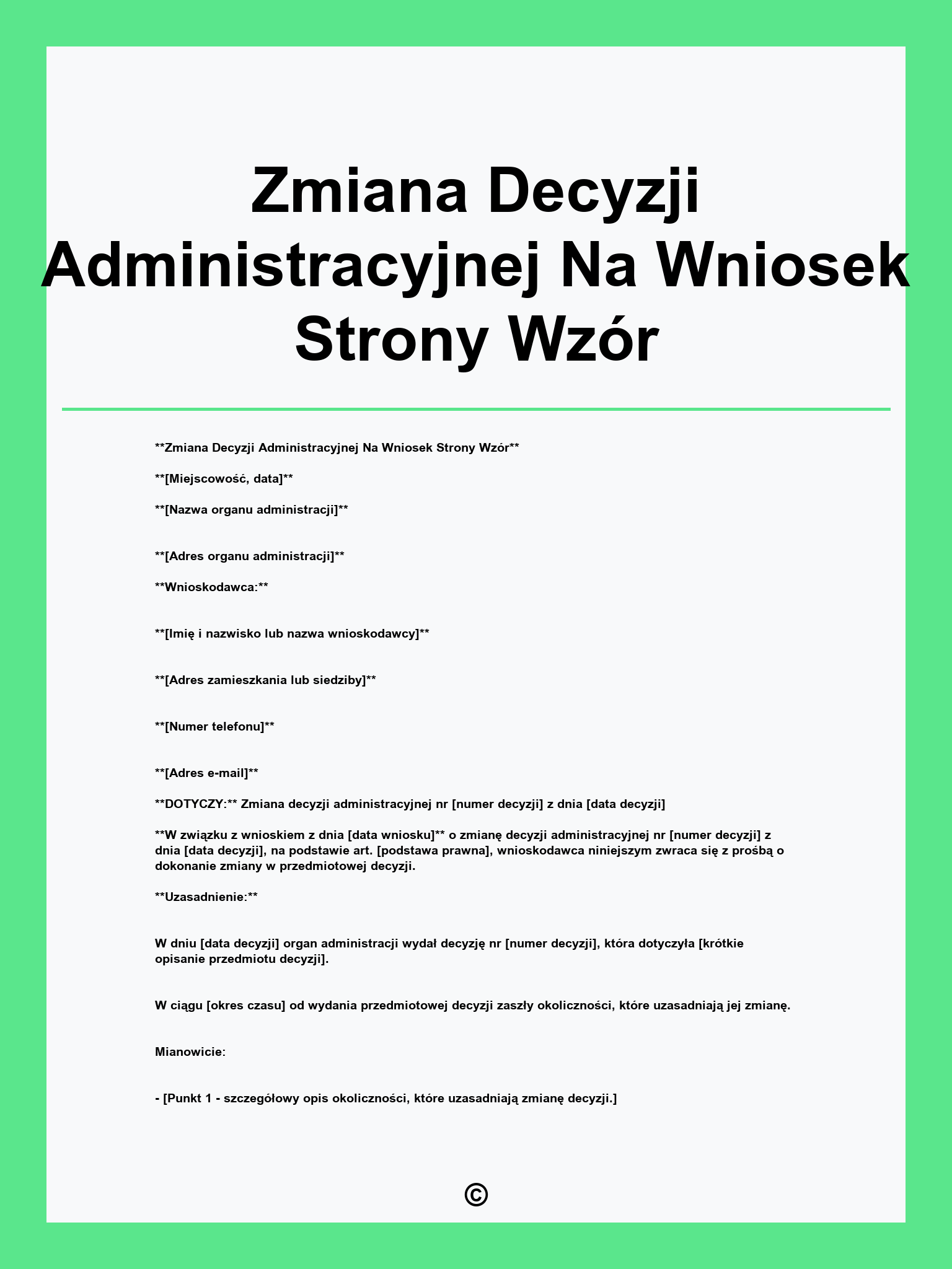 Zmiana Decyzji Administracyjnej Na Wniosek Strony Wzór