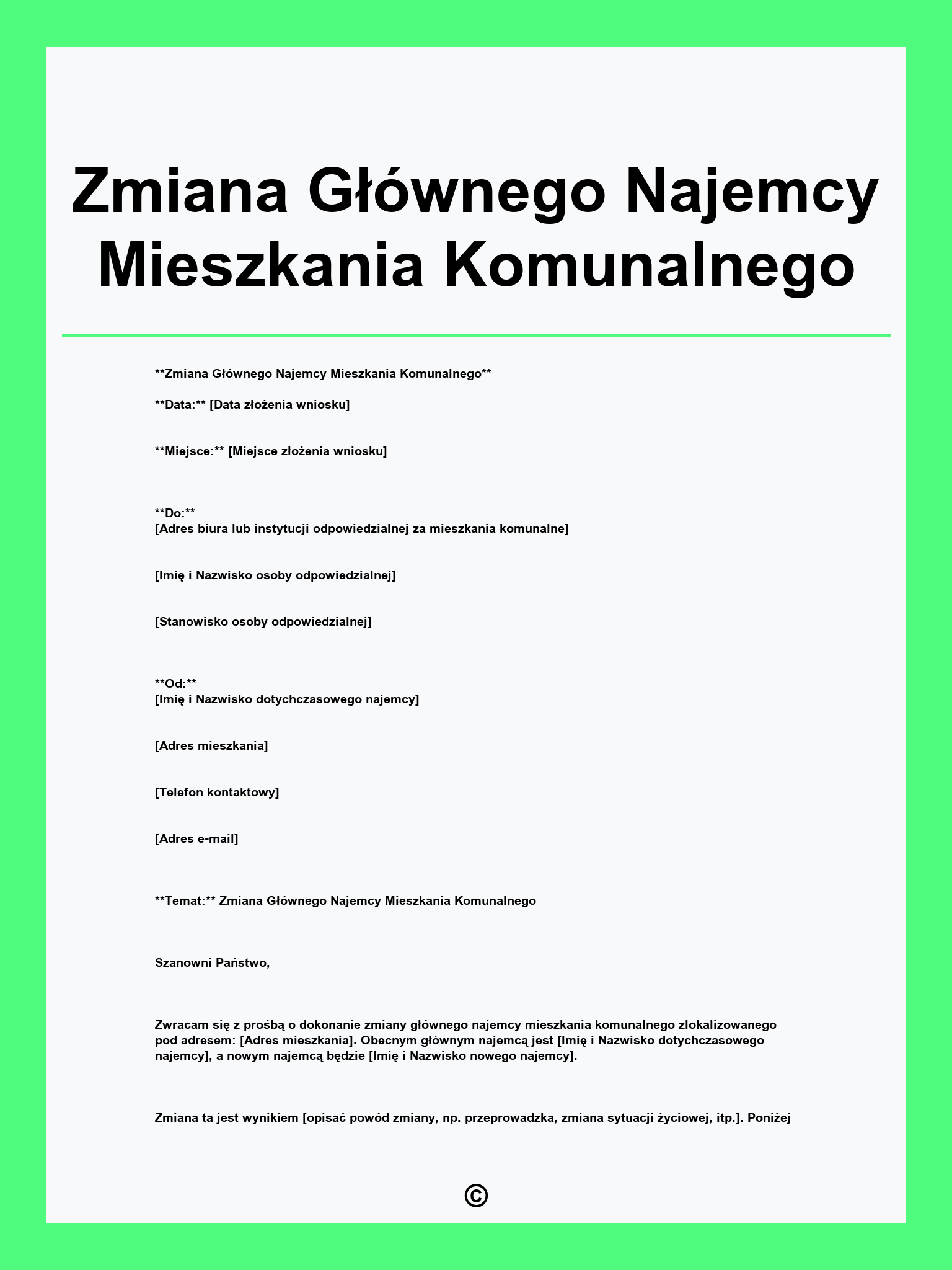 Zmiana Głównego Najemcy Mieszkania Komunalnego