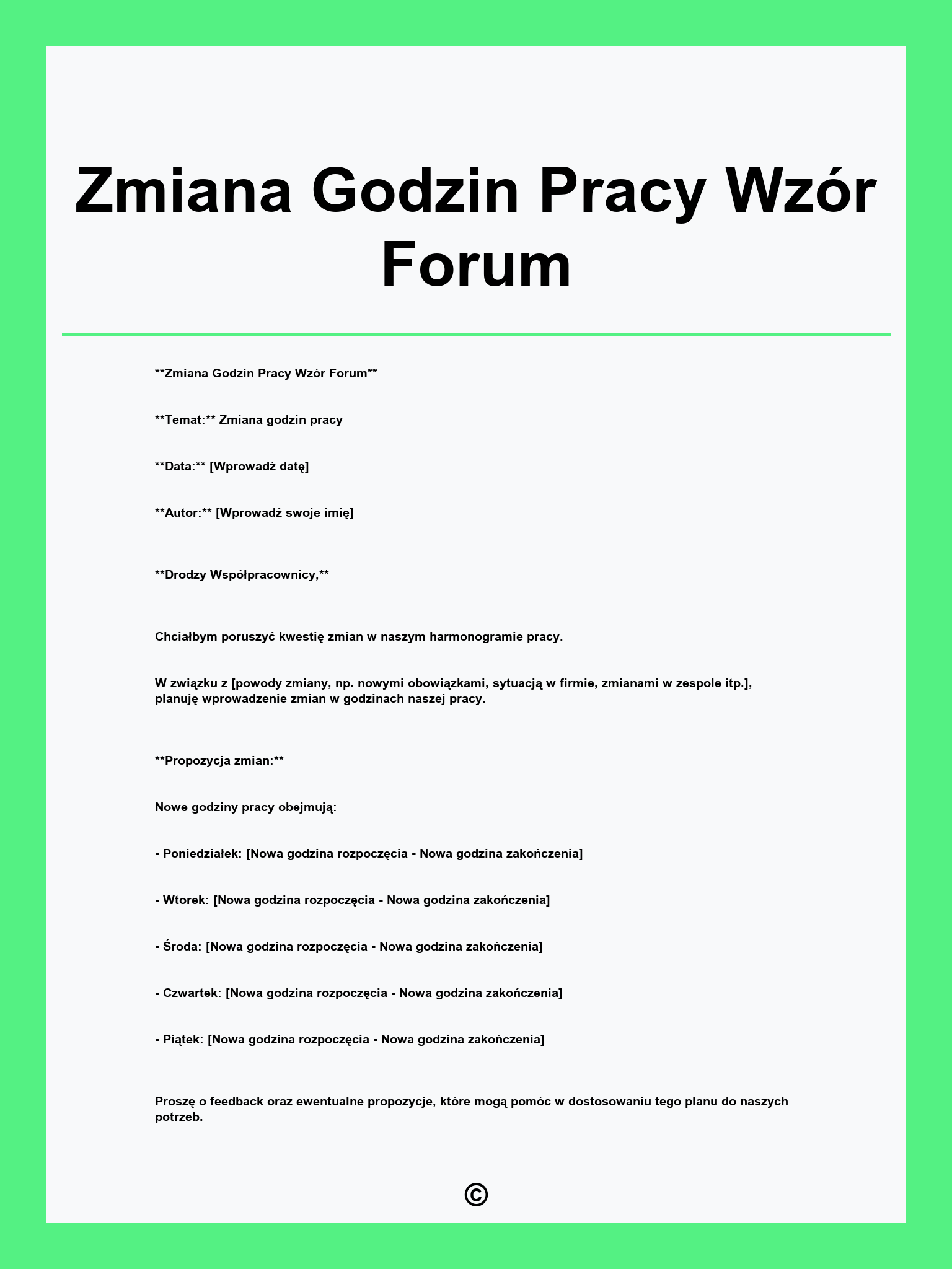 Zmiana Godzin Pracy Wzór Forum