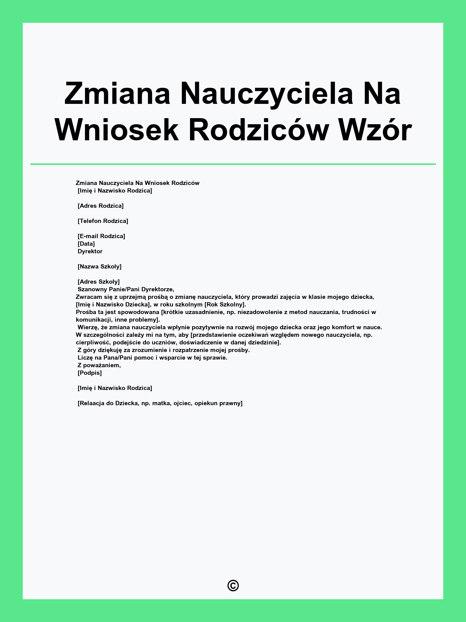 Zmiana Nauczyciela Na Wniosek Rodziców Wzór