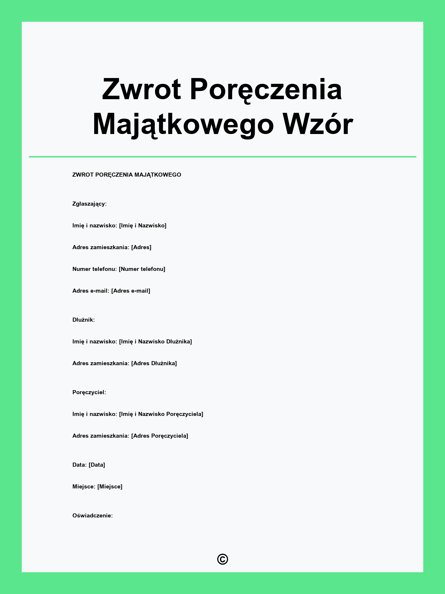 Zwrot Poręczenia Majątkowego Wzór